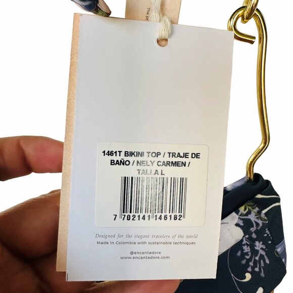 ⭐Encantadore Floral Bikini 2 PC Set Womens Sz L Navy Blue Full Coverage Carmen⭐ - Picture 6 of 11